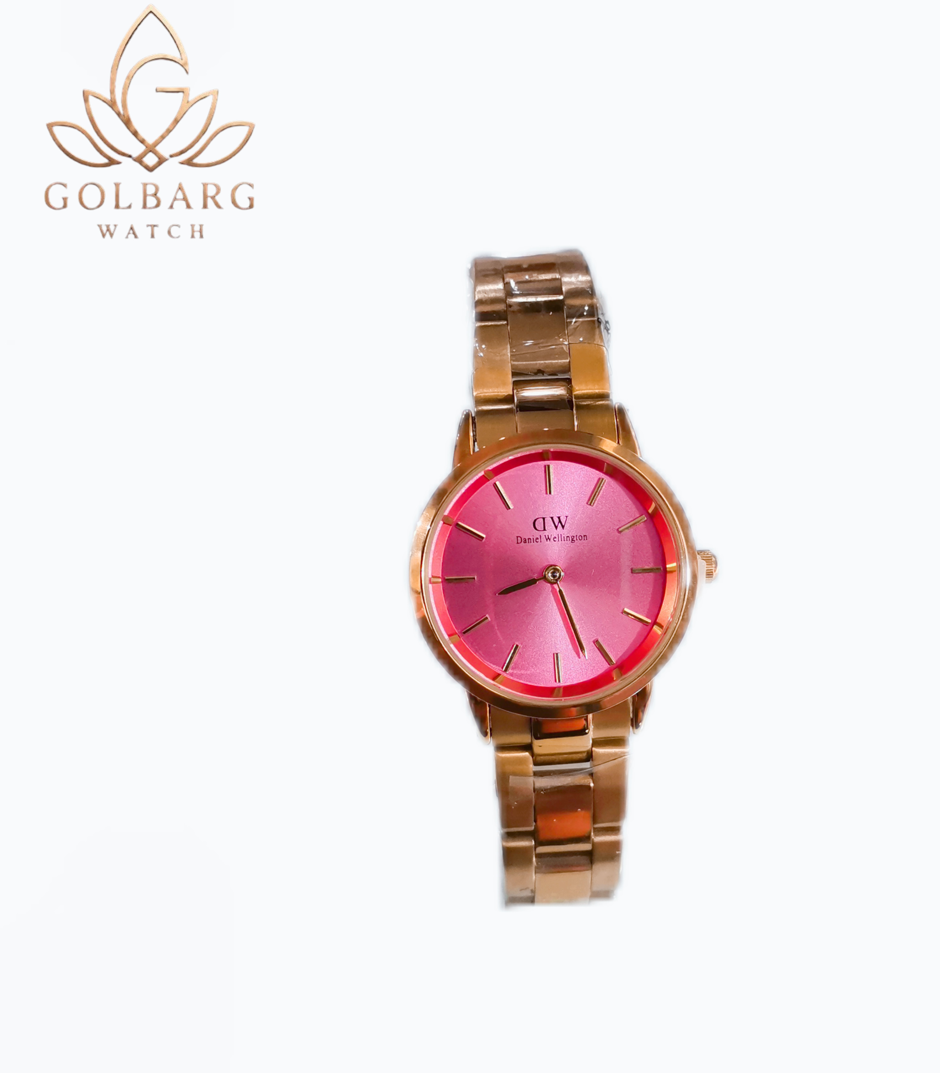 ساعت زنانه Daniel Wellington بند استیل طلایی صفحه صورتی | کیفیت مستر | موتور میوتا ژاپن