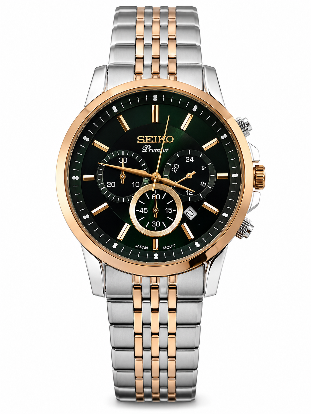 ساعت مردانه Seiko Premier کرنوگراف دو رنگ صفحه سبز | کیفیت مستر | موتور ژاپنی