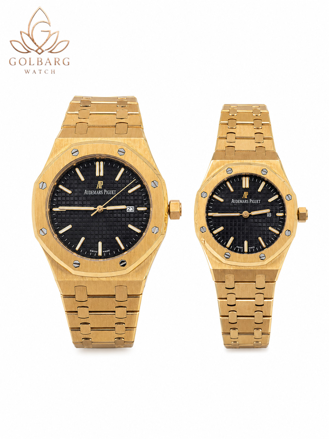 ست ساعت مچی زنانه و مردانه Audemars Piguet Royal Oak طلایی صفحه مشکی | کیفیت مستر