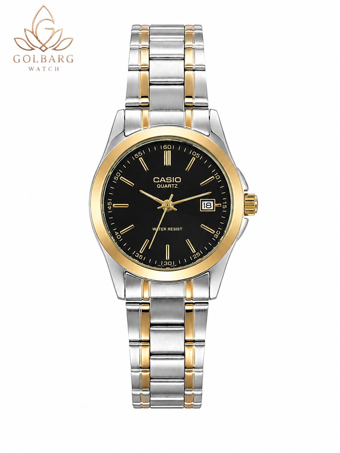 ساعت زنانه کاسیو (CASIO) دو رنگ صفحه مشکی | نمایش تاریخ | کوارتز