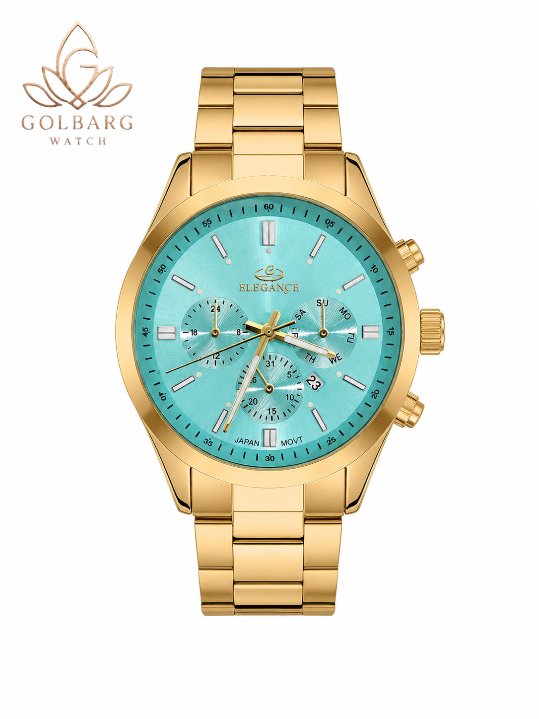 ساعت مردانه ELEGANCE طلایی صفحه فیروزه‌ای