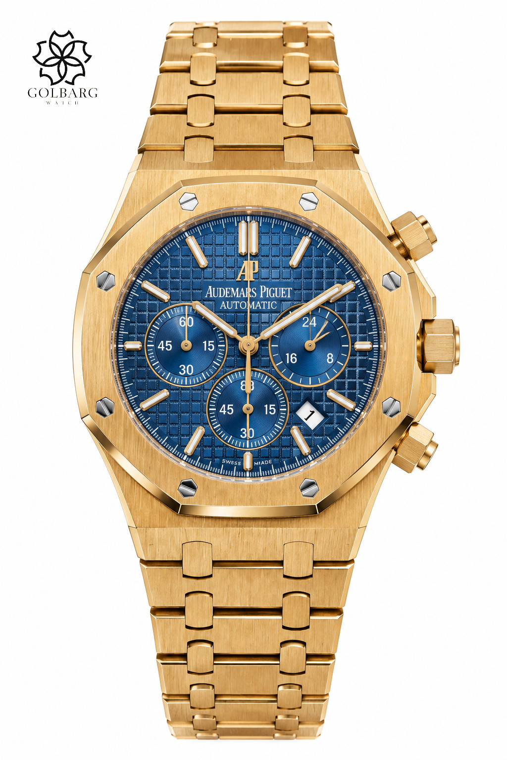 ساعت مردانه Royal Oak Leo Messi صفحه آبی طلایی موتور ژاپنی ضدآب