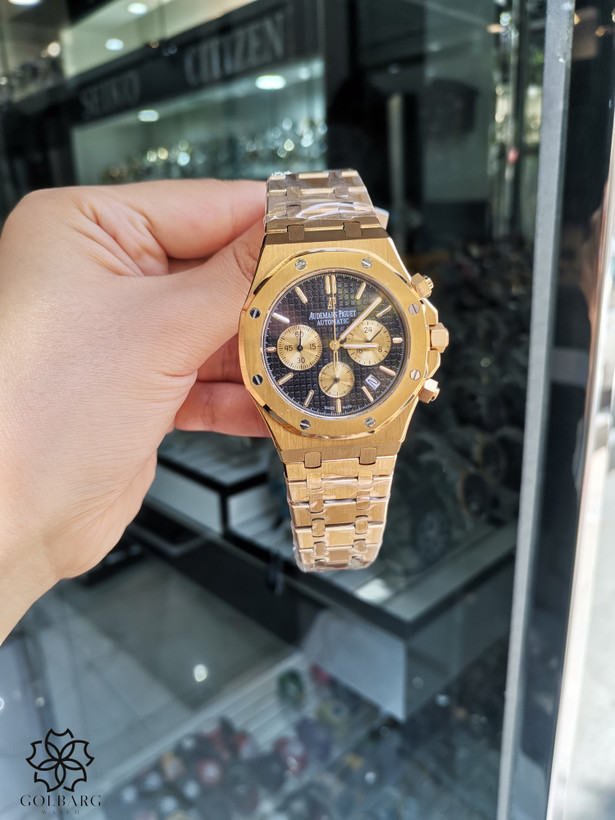 ساعت مردانه Royal Oak Leo Messi صفحه آبی طلایی موتور ژاپنی ضدآب