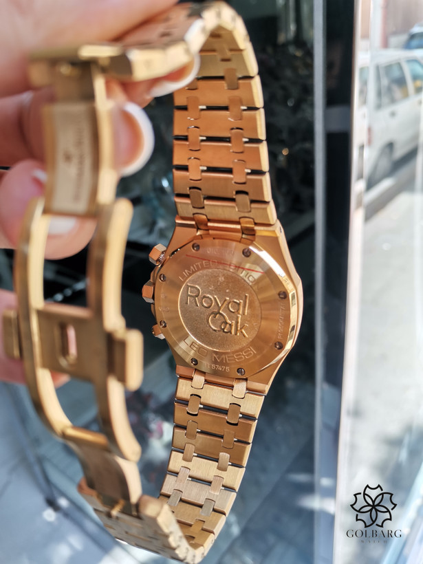 ساعت مردانه Royal Oak Leo Messi صفحه آبی طلایی موتور ژاپنی ضدآب