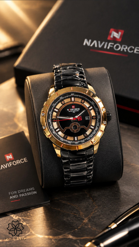 ساعت مردانه نیوی فورس NAVIFORCE NF9110 مشکی رزگلد کیفیت مستر کوارتز ضد آب