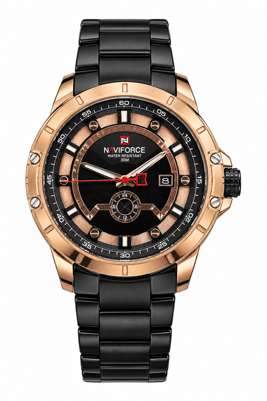 ساعت مردانه نیوی فورس NAVIFORCE NF9110 مشکی رزگلد کیفیت مستر کوارتز ضد آب