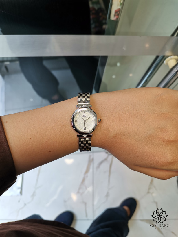 ساعت مچی زنانه الگانس Elegance مدل نگیندار صفحه سفید با کیفیت مستر و بند استیل