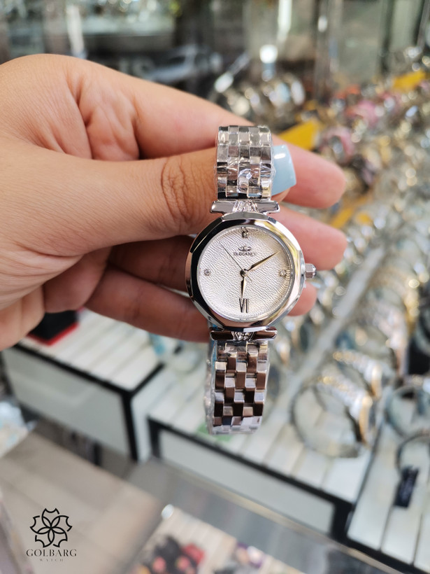 ساعت مچی زنانه الگانس Elegance مدل نگیندار صفحه سفید با کیفیت مستر و بند استیل