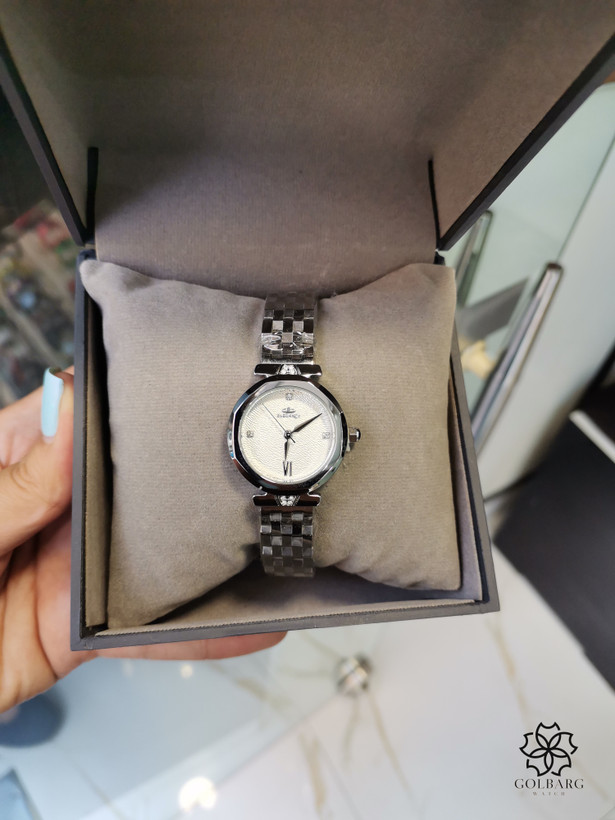 ساعت مچی زنانه الگانس Elegance مدل نگیندار صفحه سفید با کیفیت مستر و بند استیل