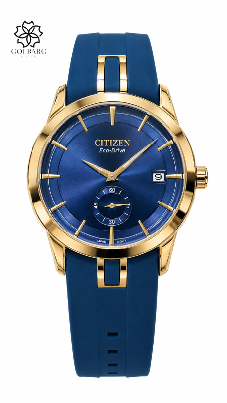 ساعت مچی مردانه سیتیزن Citizen Eco-Drive صفحه آبی بند آبی قاب طلایی
