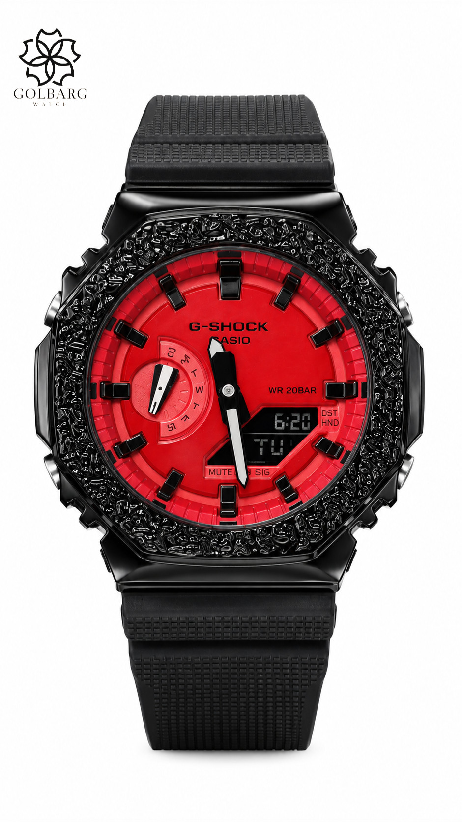 ساعت مچی مردانه G-SHOCK عقربه‌ای دیجیتال مشکی قرمز | بند رابر