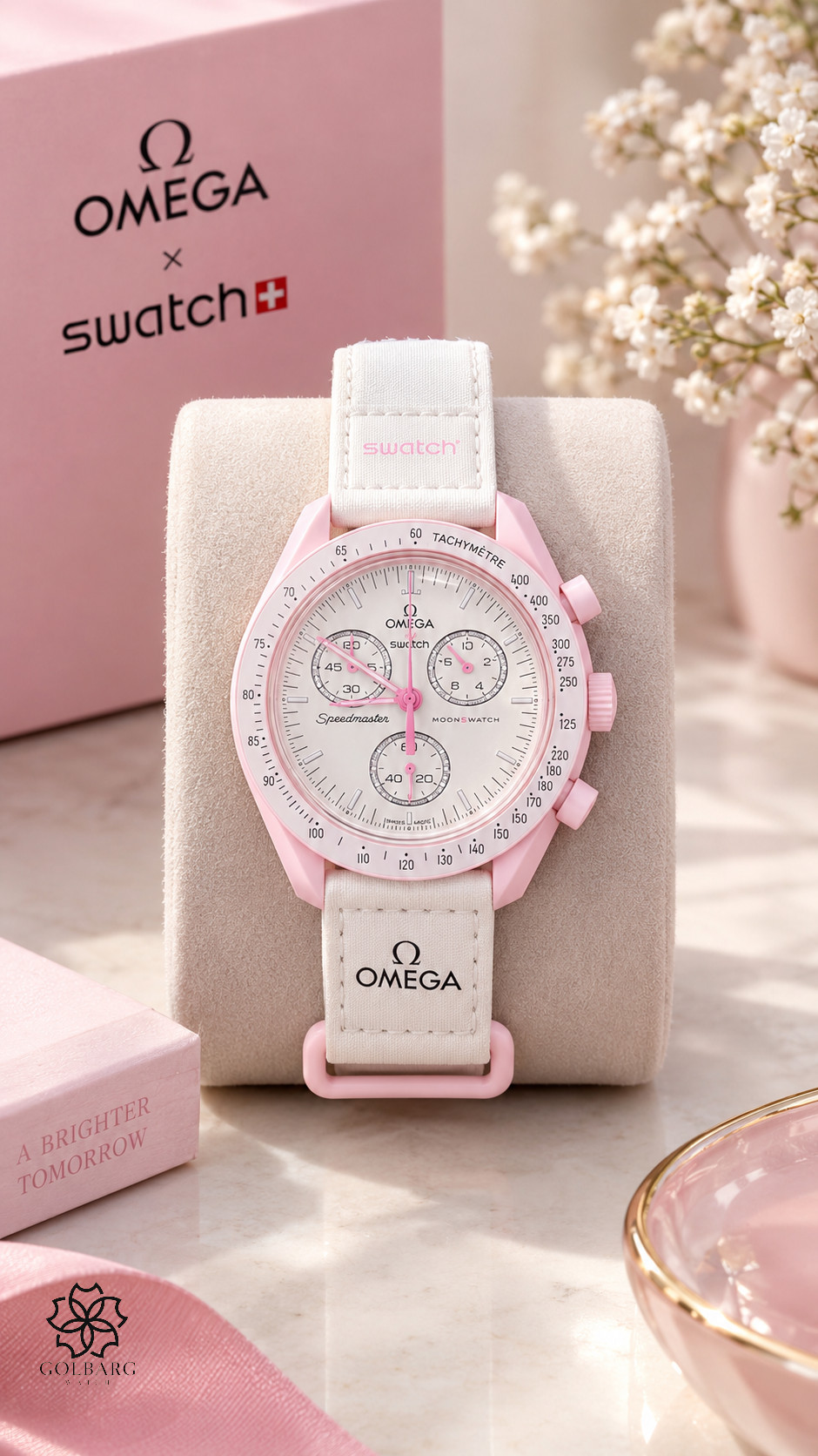 ساعت مچی زنانه طرح OMEGA Swatch Mission to Venus کرنوگراف صورتی