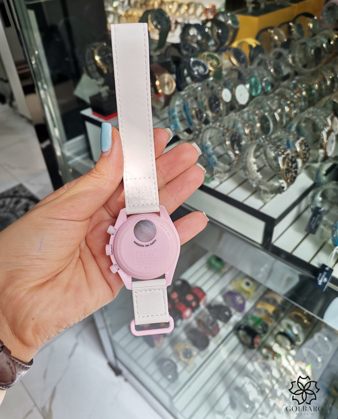 ساعت مچی زنانه طرح OMEGA Swatch Mission to Venus کرنوگراف صورتی